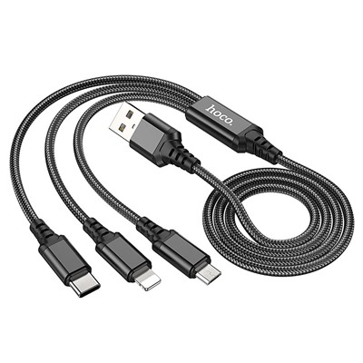 Кабель USB - Multi connector Hoco X76 3in1 (повр. уп.)  100см 2A  (black)