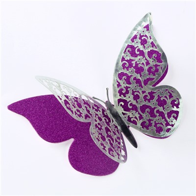 Набор для украшения «Бабочки» двухслойные, набор 12 шт, цвет фиолетовый