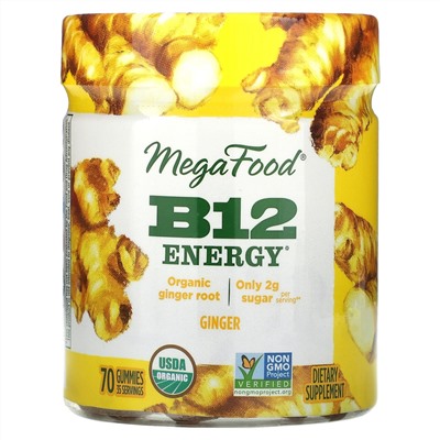 MegaFood, B12 Energy, Ginger, 70 Gummies