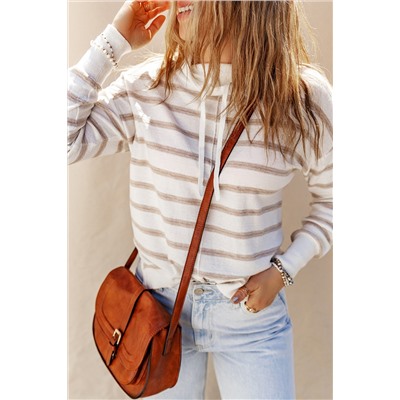 Cowl Neck Striped Print Drop Shoulder Sweater