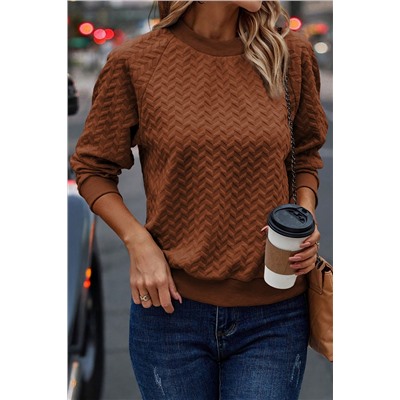 Chestnut Solid Textured Raglan Sleeve Pullover Sweatshirt