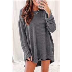 Gray Waffle Knit High Slits Oversized Top