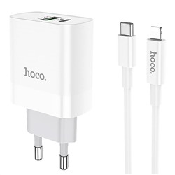 Адаптер Сетевой с кабелем Hoco C80A Rapido PD QC3.0 USB/Type-C 3A/20W (Lightning/Type-C) (white)