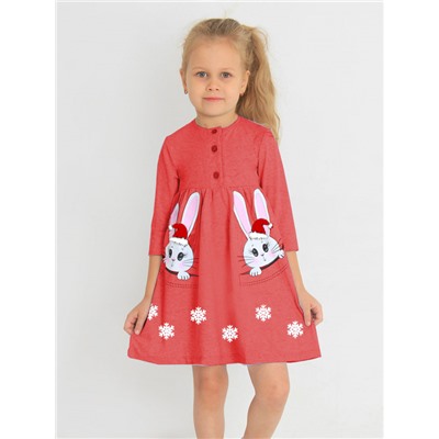 81194 Платье для девочки (красный меланж зайчики)