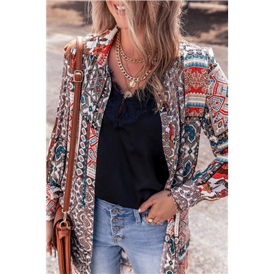 Multicolour Boho Mix Print Long Kimono