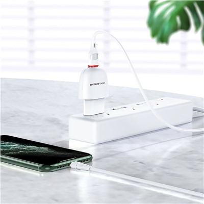 Адаптер Сетевой с кабелем Borofone BA49A Vast (повр. уп.) USB 2,1A/10W (USB/Lightning) (white)