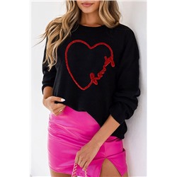 Black Howdy Heart Graphic Round Neck Casual Sweater