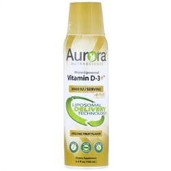 Aurora Nutrascience, Micro-Liposomal Vitamin D-3+, микро-липосомальный витамин D3+, органический фруктовый вкус, 3000 МЕ, 160 мл (5,4 жидк. унции)