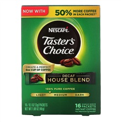 Nescafé, Тэйстерс Чойс, Растворимый Кофе, Декаф Хаус Бленд, 16 пакетиков, 0.1 унций (3 гр) каждый