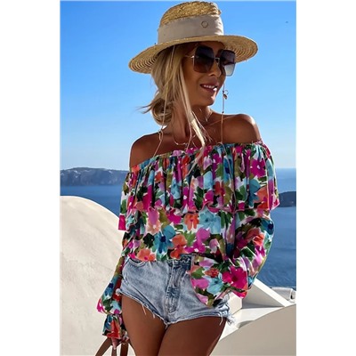 Floral Print Ruffled Off Shoulder Blouse