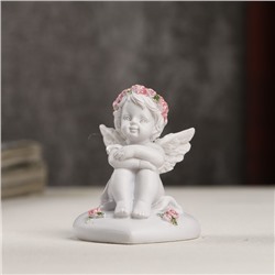 Сувенир полистоун "Белоснежный ангел в розовом веночке на сердце" 6,2х5х4,5 см