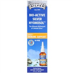 Sovereign Silver, Bio-Active Silver Hydrosol, поддержка иммунитета, вертикальный спрей, 10 част./млн, 59 мл (2 жидк. унции)