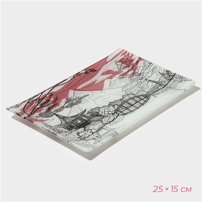 Набор для суши из стекла Доляна «Закат», 3 предмета: соусники 8×2 см, 8×6 см, подставка 25×15×2 см