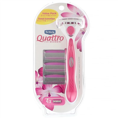 Schick, Quattro For Women, 1 бритва, 4 кассеты