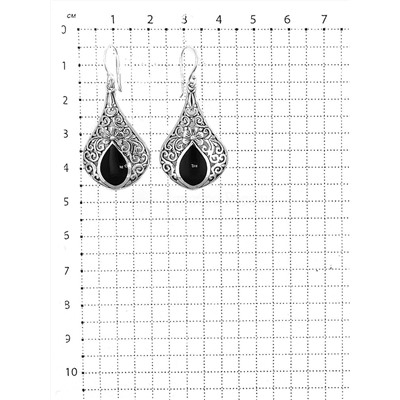 Серьги из чернёного серебра с нат.чёрным агатом 925 пробы 54326Mо642