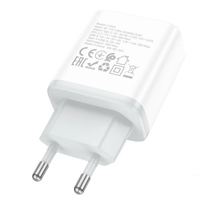 Адаптер Сетевой с кабелем Hoco C105A PD QC3.0 USB/Type-C 20W (Type-C/Type-C) (white)