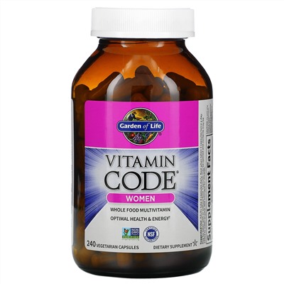 Garden of Life, Vitamin Code Women, мультивитамины из цельных продуктов для женщин, 240 вегетарианских капсул