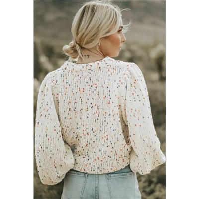 Beige Colorful Dots Cable Knit Crew Neck Sweater