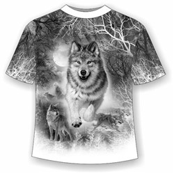 Подростковая футболка Волки в лесу