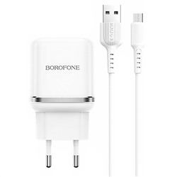 Адаптер Сетевой с кабелем Borofone BA36A High QC3.0 USB 3A/18W (USB/Micro USB) (white)