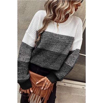 Black Color Block Drop Shoulder Ribbed Trim Sweater