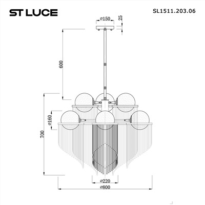 SL1511.203.06 Люстра подвесная ST-Luce Золотистый/Белый E27 6*60W