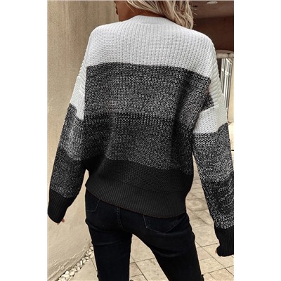 Black Color Block Drop Shoulder Ribbed Trim Sweater