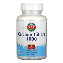 KAL, Calcium Citrate , 1,000 mg, 90 Tablets