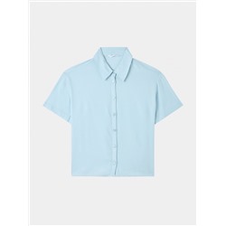 Однотонная рубашка макси голубой
