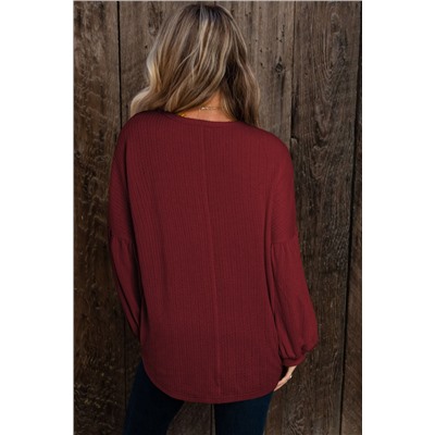 Faux Knit Jacquard Puffy Long Sleeve Top