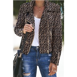 Леопардовая укороченная куртка-косуха с множеством молний
