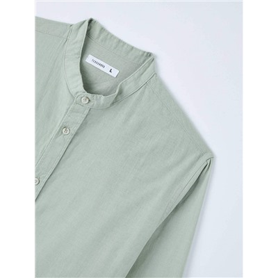 Однотонная рубашка с воротником-стойкой Изумрудно-зеленый