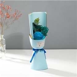 Букет из мыльных лепестков "Роза и эвкалипт" голубой 7,5х11х34,5 см