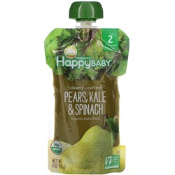 Happy Family Organics, Organic Baby Food, Stage 2, Clearly Crafted, Pears, Kale & Spinach, 6+ Months, 4 oz (113 g)