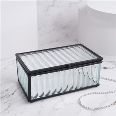 Органайзер для хранения «Ribbed», 1 секция, с крышкой, стеклянный, с зеркальным основанием, 14,5 × 8,5 см, цвет прозрачный/чёрный