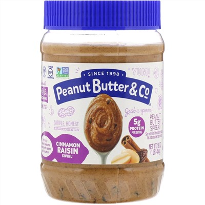 Peanut Butter & Co., Арахисовое масло, смешанное с корицей и изюмом, 454 г (16 унций)