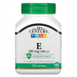 21st Century, Витамин Е, 180 мг (400 МЕ), 110 мягких желатиновых капсул