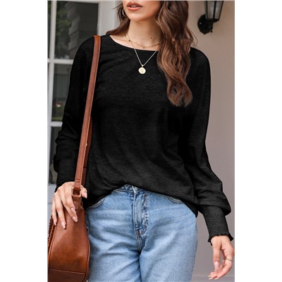 Black Marble Print Dolman Sleeve Top