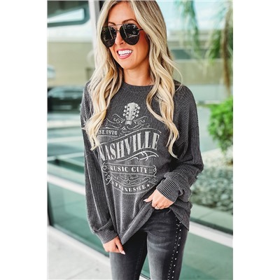 Black NASHVILLE MUSIC CITY Corded Graphic Sweatshirt