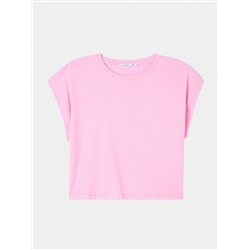 Однотонная укороченная футболка розовый