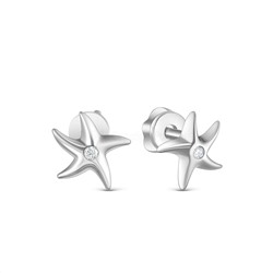 Серьги-пусеты из серебра с фианитами родированные - Морские звёзды 925 пробы 12-1322р