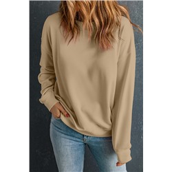 Khaki Solid Classic Crewneck Pullover Sweatshirt