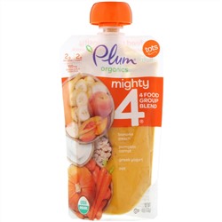 Plum Organics, Tots, Mighty 4, 4 Food Group Blend, Banana, Peach, Pumpkin, Carrot, Greek Yogurt, Oat, 4 oz (113 g)
