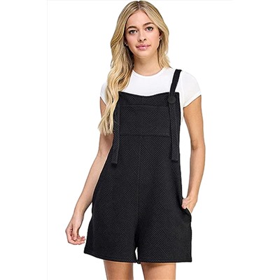 Black Adjustable Straps Textured Romper