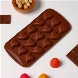 Форма для конфет и шоколада Доляна «Сердца», силикон, 21,5×10,5×1,8 см, 15 ячеек (3×3 см), цвет коричневый