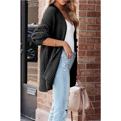 Black Buttoned Front Drop Shoulder Knitted Cardigan