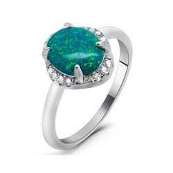 Кольцо из серебра опал сине-зеленый, МОВ0306