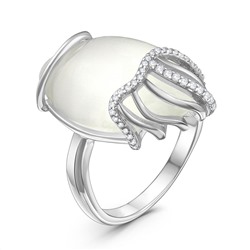 Кольцо женское из серебра с крупным плавленным кварцем и фианитами родированное