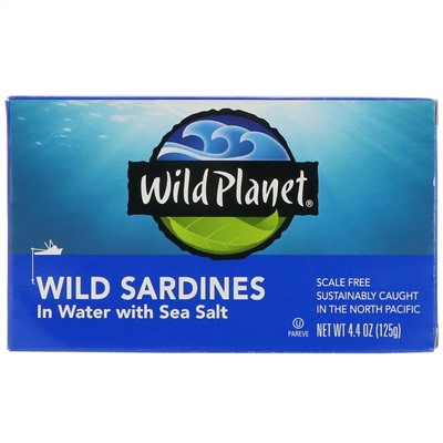 Wild Planet, Дикие сардины в жидкости с морской солью, 4,4 унции (125 г)