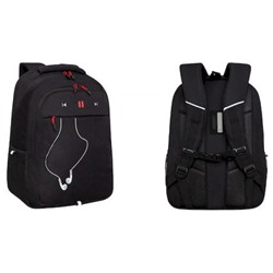 Рюкзак молодежный RU-432-4/2 черный - красный 31х42х22 см GRIZZLY